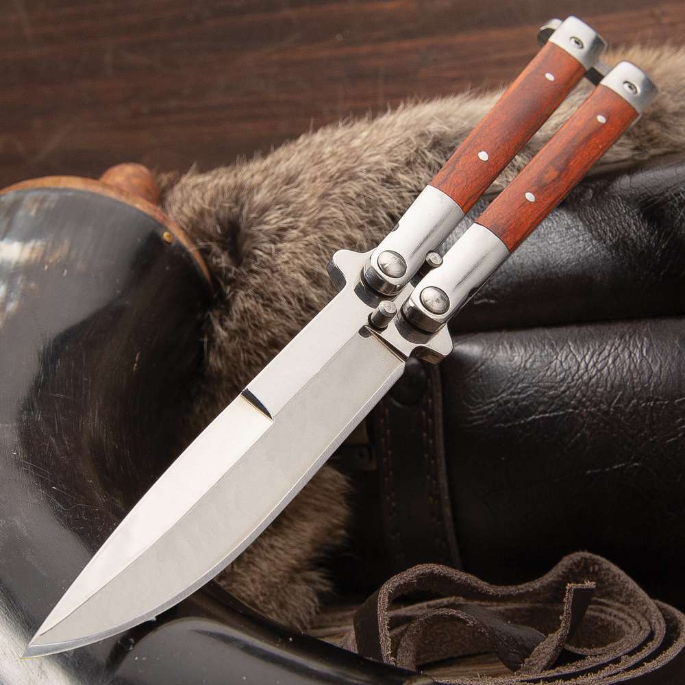 Classic Wooden Butterfly Knife - Stainless Steel Blade, Wooden Handle